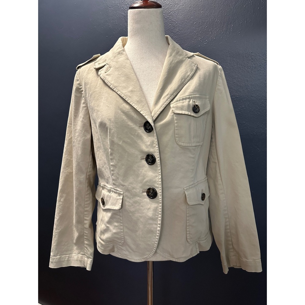 Talbots Safari Utility Jacket Womens 10P Beige Cotton‎ Stretch Military Blazer - Picture 2 of 16
